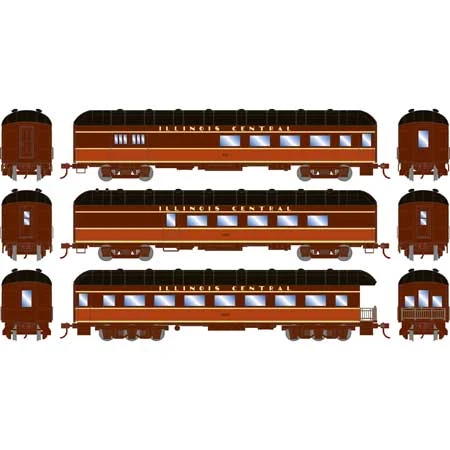 Athearn 73039 HO Scale Arch Roof Passenger 3 Car Set Illinois Central IC 2 Athearn 73039 HO Scale Arch Roof Passenger 3 Car Set Illinois Central IC - Image 2