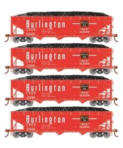 Athearn RTR 33082 HO Scale 40' Offset Coal Hopper W/Load Burlington CB&Q 4-Pack #2