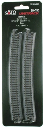 Kato 20-150 N Scale UniTrack 718mm 28-1/4" Radius Curve 15-Degree (4 Pack)