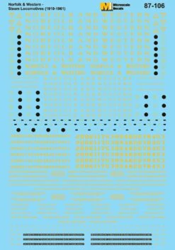 Microscale Decals 87-106 HO Scale Norfolk Western N&W Steam Locomotives (1919-1961)