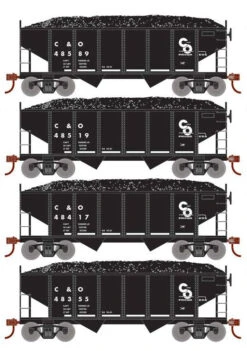 Roundhouse 50014 HO Scale 34' Ribbed Hopper W/Load Chesapeake & Ohio C&O 4-Pack #2