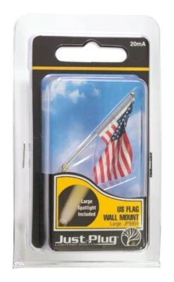 Woodland Scenics JP5954 Just Plug Medium (1-3/8") Wall Mount Pole With U.S. Flag And Spotlight -Model Trains Shop woodland scenics jp5953 just plug small 1 2 wall mount pole with u s flag and spotlight a 1